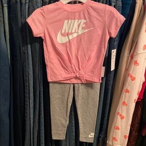 Nike Pink Tee and Gray Leggings Outfit